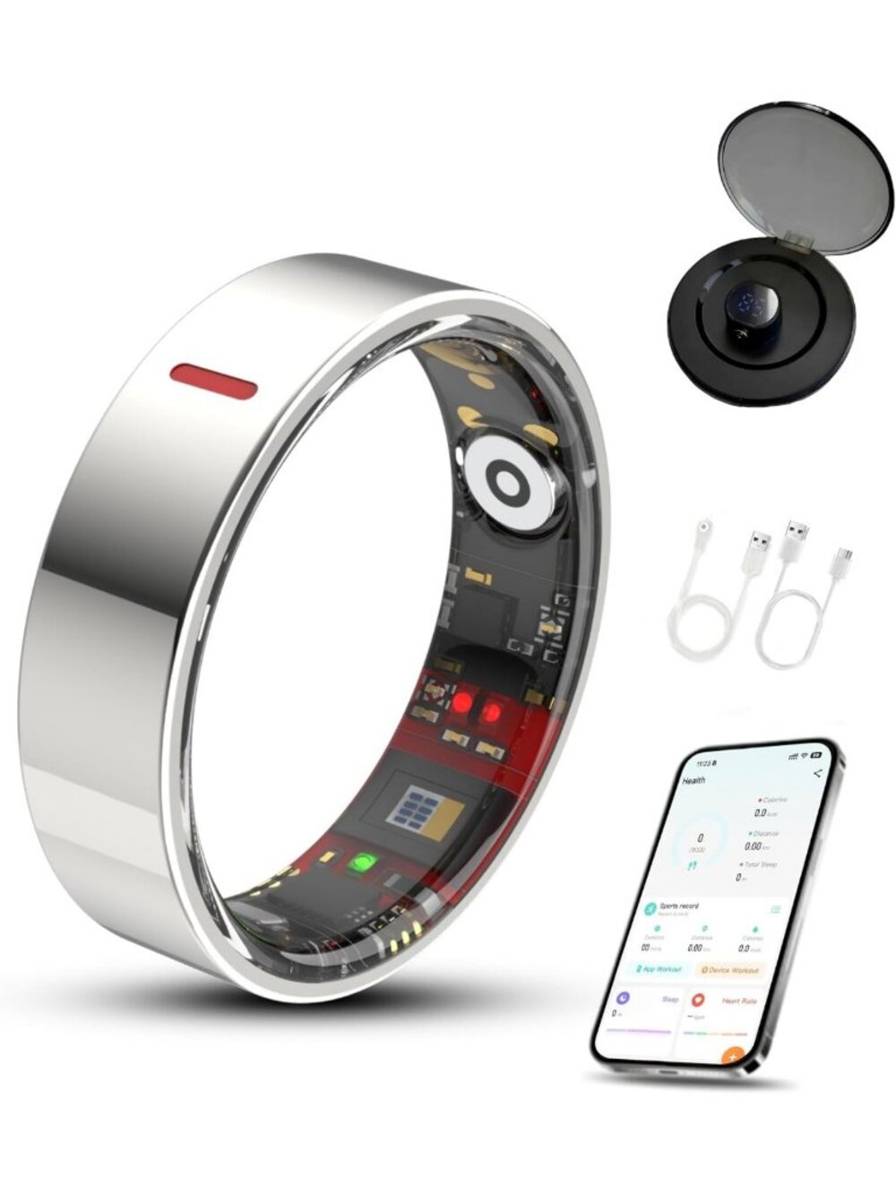 Smart Health Tracker Ring with Charging Case - Waterproof, Sleep & Stress